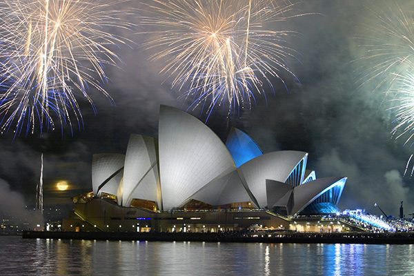 Sydney opera house with fireworks